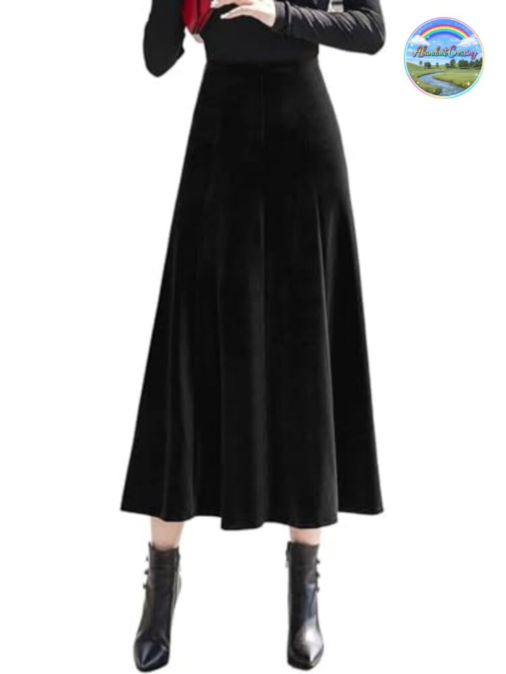 Pleated Velvet High Waist A-Line Midi Skirt with Pockets